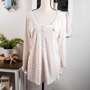 89th & Madison Striped Henley Tunic Top NWT XL - Ivory/Tan